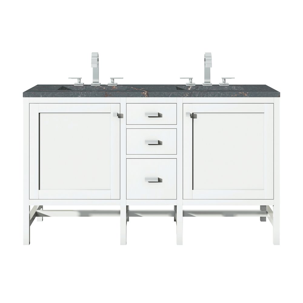 James Martin - Addison 60" Double Vanity, Glossy White w/ 3 CM Parisien Bleu Silestone Top - E444-V60D-GW-3PBL view 1
