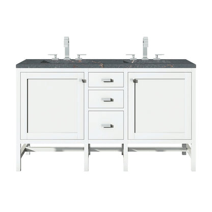 James Martin - Addison 60" Double Vanity, Glossy White w/ 3 CM Parisien Bleu Silestone Top - E444-V60D-GW-3PBL view 1