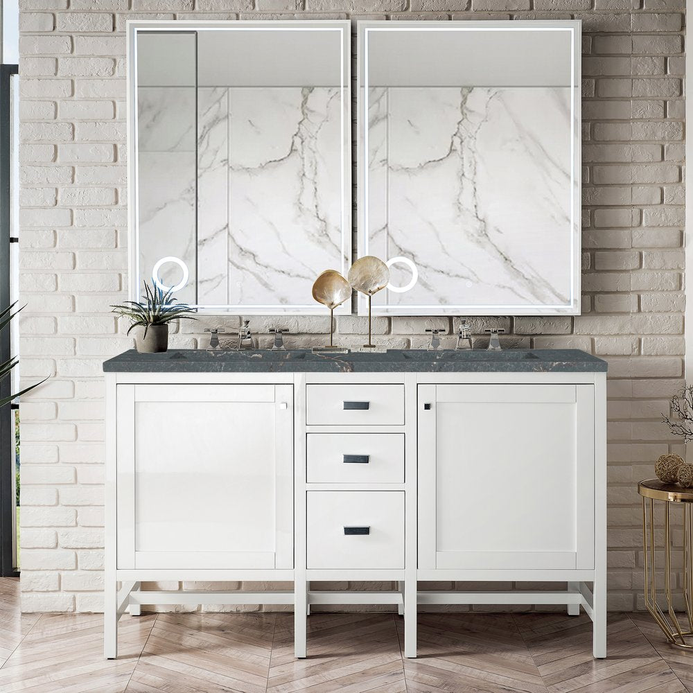 James Martin - Addison 60" Double Vanity, Glossy White w/ 3 CM Parisien Bleu Silestone Top - E444-V60D-GW-3PBL view 2