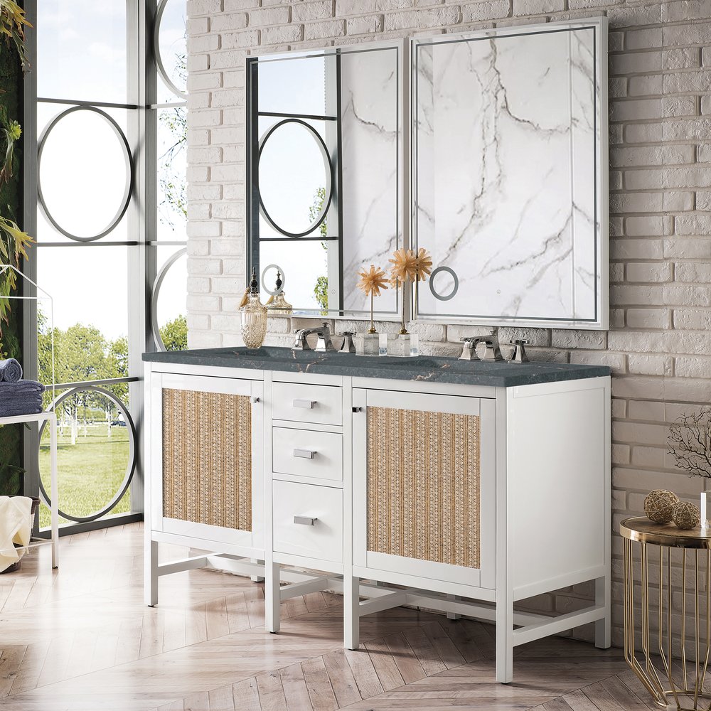 James Martin - Addison 60" Double Vanity, Glossy White w/ 3 CM Parisien Bleu Silestone Top - E444-V60D-GW-3PBL view 3