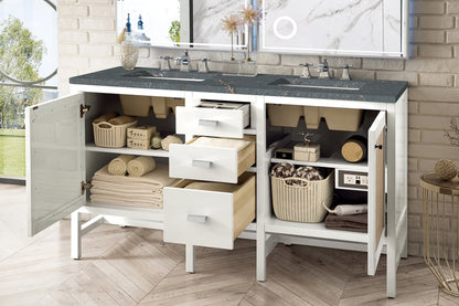 James Martin - Addison 60" Double Vanity, Glossy White w/ 3 CM Parisien Bleu Silestone Top - E444-V60D-GW-3PBL view 4