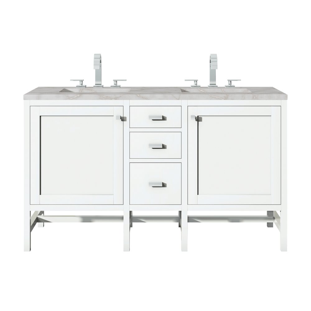 James Martin - Addison 60" Double Vanity, Glossy White w/ 3 CM Victorian Silver Silestone Top - E444-V60D-GW-3VSL view 1