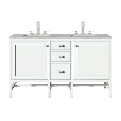 James Martin - Addison 60" Double Vanity, Glossy White w/ 3 CM Victorian Silver Silestone Top - E444-V60D-GW-3VSL view 1