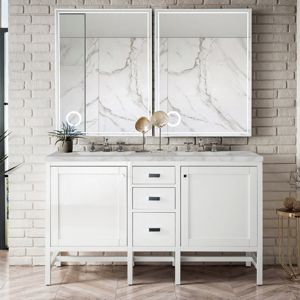 James Martin - Addison 60" Double Vanity, Glossy White w/ 3 CM Victorian Silver Silestone Top - E444-V60D-GW-3VSL view 2