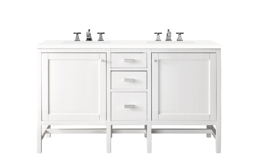 James Martin - Addison 60" Double Vanity, Glossy White w/ 3 CM White Zeus Silestone Top - E444-V60D-GW-3WZ view 1
