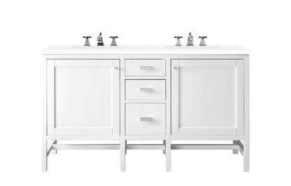James Martin - Addison 60" Double Vanity, Glossy White w/ 3 CM White Zeus Silestone Top - E444-V60D-GW-3WZ view 1