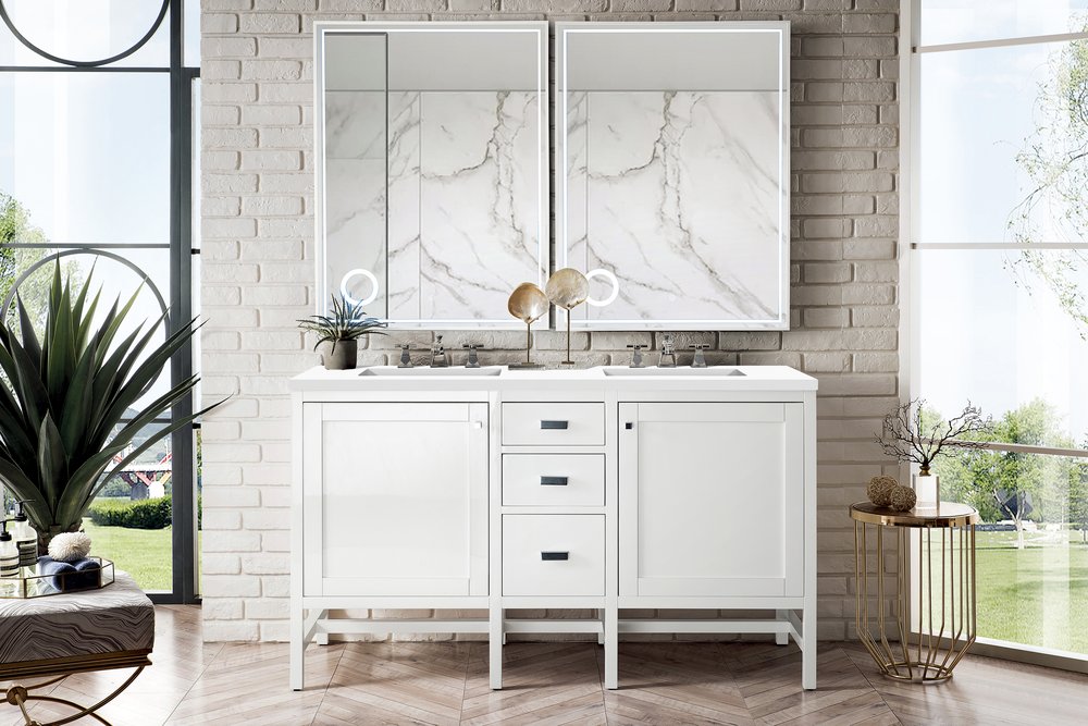 James Martin - Addison 60" Double Vanity, Glossy White w/ 3 CM White Zeus Silestone Top - E444-V60D-GW-3WZ view 2