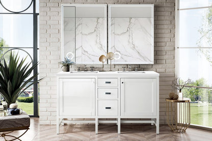 James Martin - Addison 60" Double Vanity, Glossy White w/ 3 CM White Zeus Silestone Top - E444-V60D-GW-3WZ view 2
