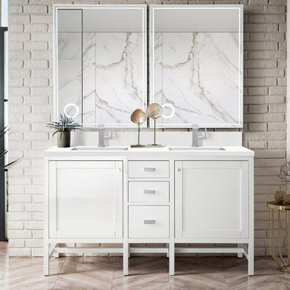 James Martin - Addison 60" Double Vanity, Glossy White w/ Single Hole 3 CM White Zeus Silestone Top & Backsplash - E444-V60D-GW-1WZ view 2