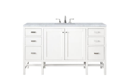 James Martin - Addison 60" Single Vanity, Glossy White w/ 3 CM Carrara White Top - E444-V60S-GW-3CAR view 1