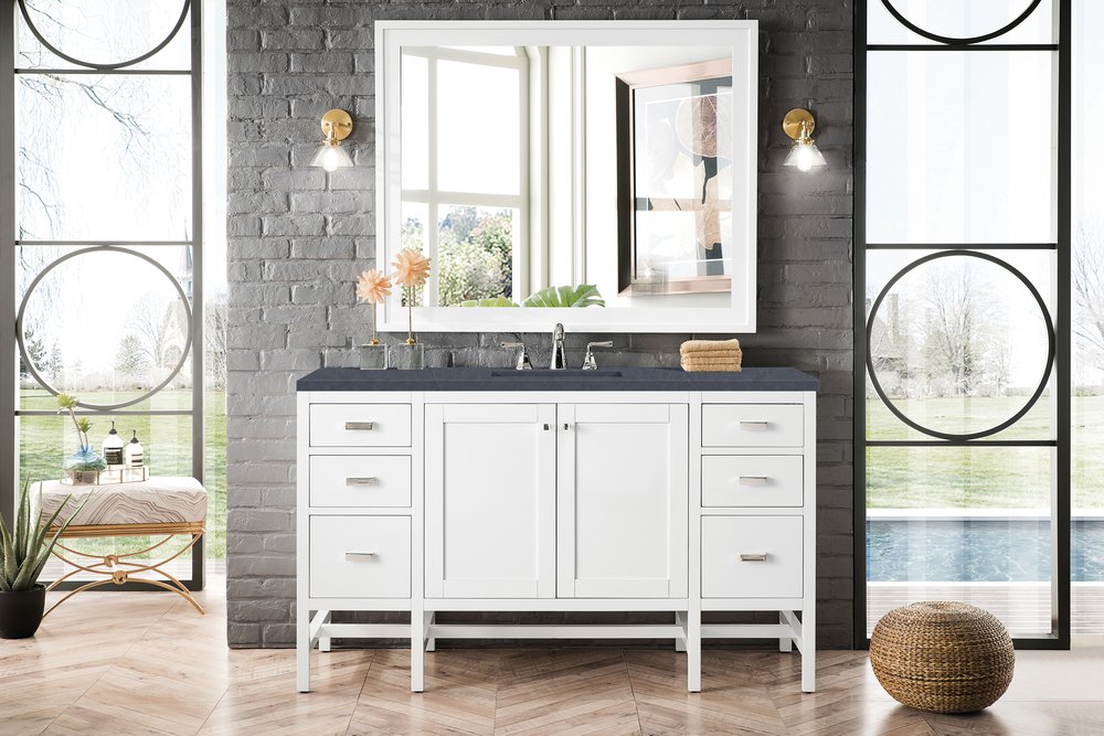 James Martin - Addison 60" Single Vanity, Glossy White w/ 3 CM Charcoal Soapstone Silestone Top - E444-V60S-GW-3CSP view 2