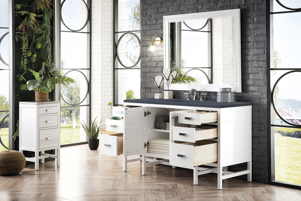 James Martin - Addison 60" Single Vanity, Glossy White w/ 3 CM Charcoal Soapstone Silestone Top - E444-V60S-GW-3CSP view 4