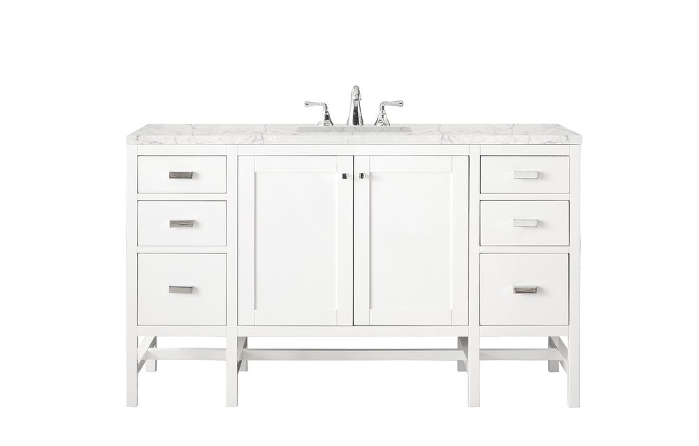 James Martin - Addison 60" Single Vanity, Glossy White w/ 3 CM Eternal Jasmine Pearl Silestone Top - E444-V60S-GW-3EJP view 1