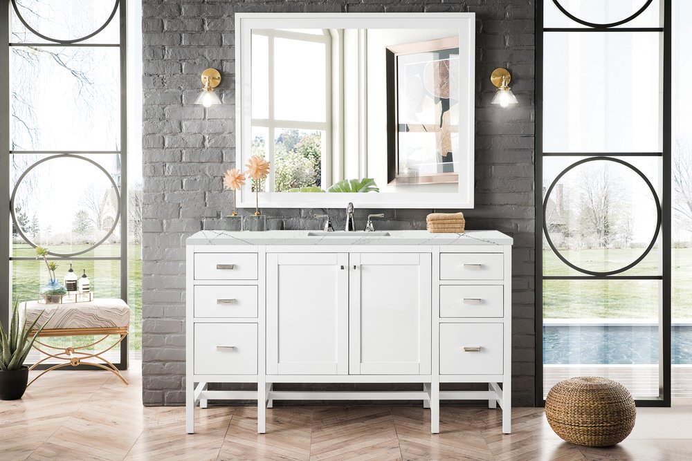 James Martin - Addison 60" Single Vanity, Glossy White w/ 3 CM Ethereal Noctis Top - E444-V60S-GW-3ENC view 2
