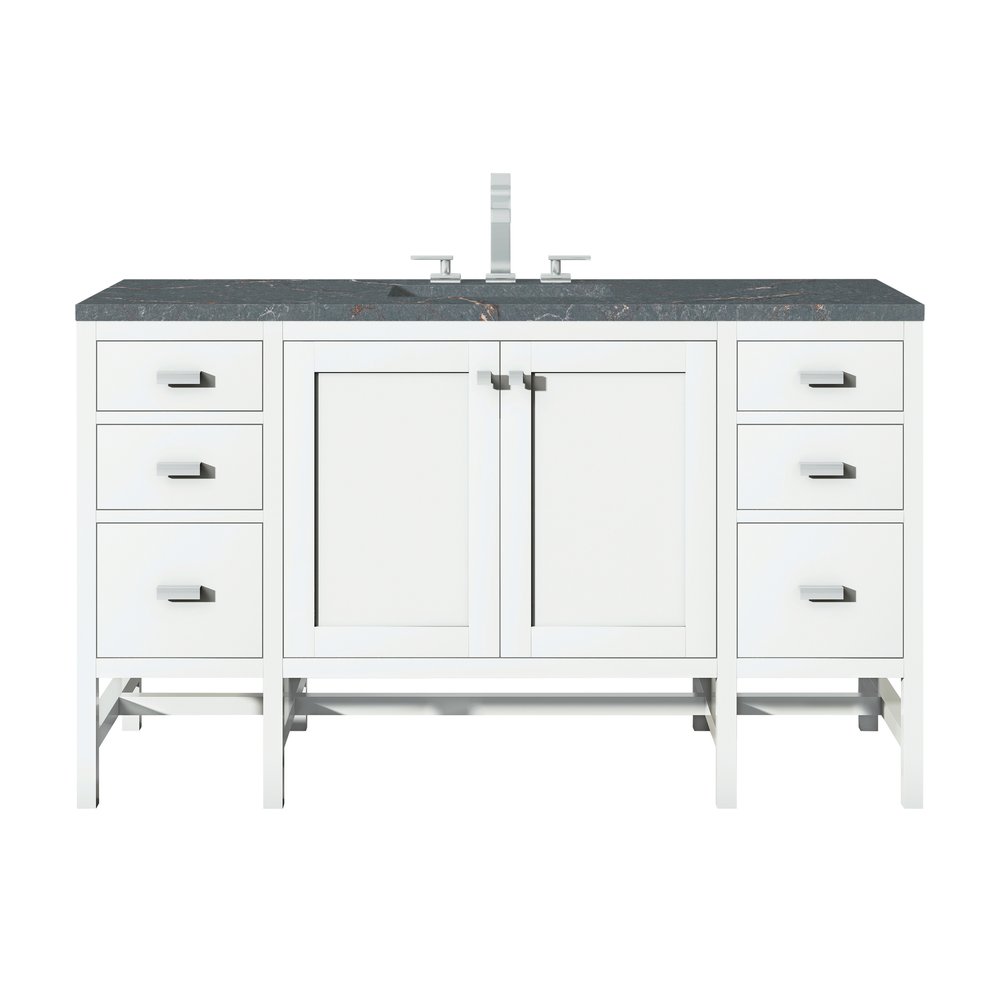 James Martin - Addison 60" Single Vanity, Glossy White w/ 3 CM Parisien Bleu Silestone Top - E444-V60S-GW-3PBL view 1