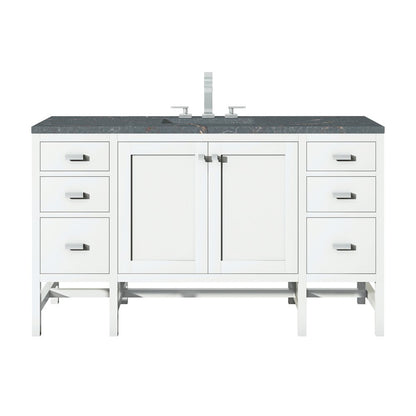 James Martin - Addison 60" Single Vanity, Glossy White w/ 3 CM Parisien Bleu Silestone Top - E444-V60S-GW-3PBL view 1