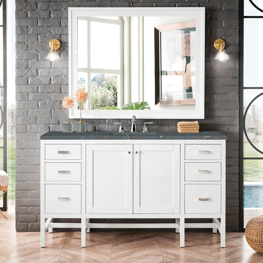 James Martin - Addison 60" Single Vanity, Glossy White w/ 3 CM Parisien Bleu Silestone Top - E444-V60S-GW-3PBL view 2