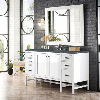 James Martin - Addison 60" Single Vanity, Glossy White w/ 3 CM Parisien Bleu Silestone Top - E444-V60S-GW-3PBL view 3