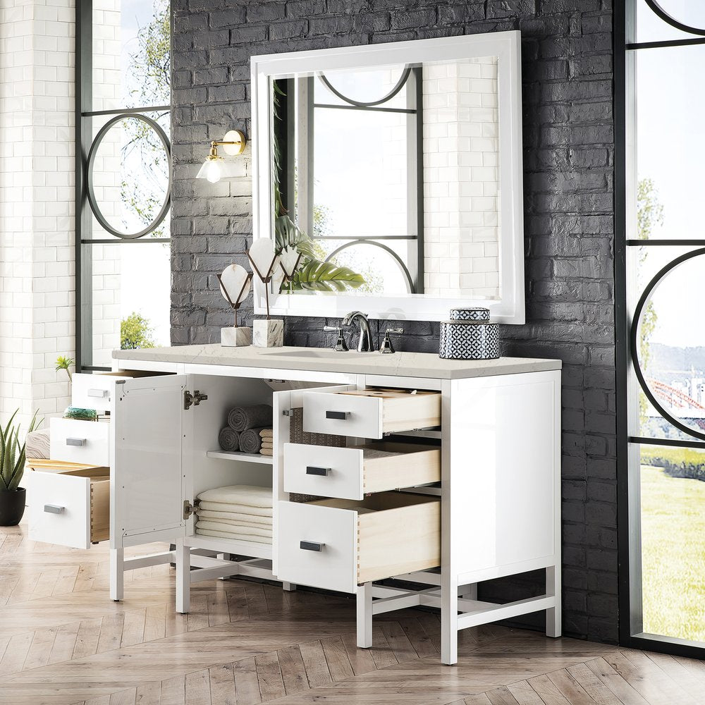 James Martin - Addison 60" Single Vanity, Glossy White, w/ 3 CM Siberian Silestone Top - E444-V60S-GW-3SFR view 3