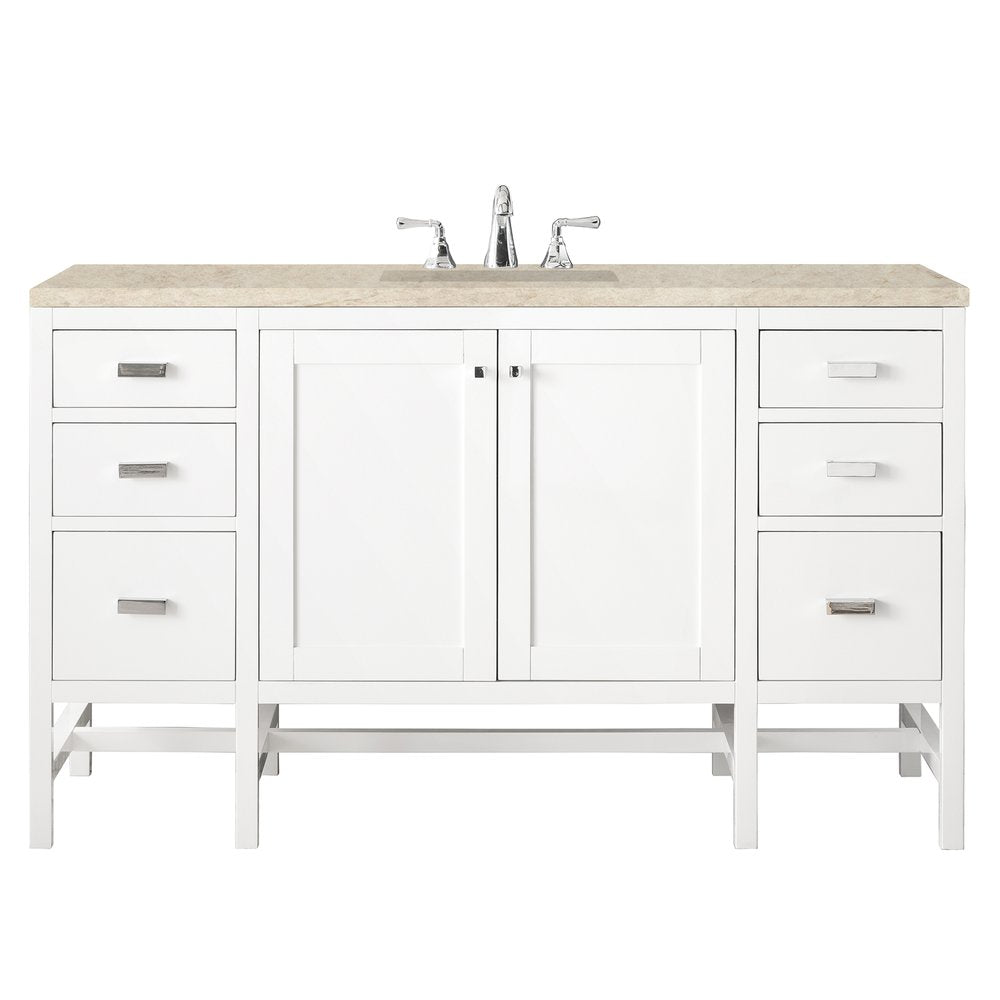 James Martin - Addison 60" Single Vanity, Glossy White, w/ 3 CM Tajnar Eclos Top - E444-V60S-GW-3TJR view 1