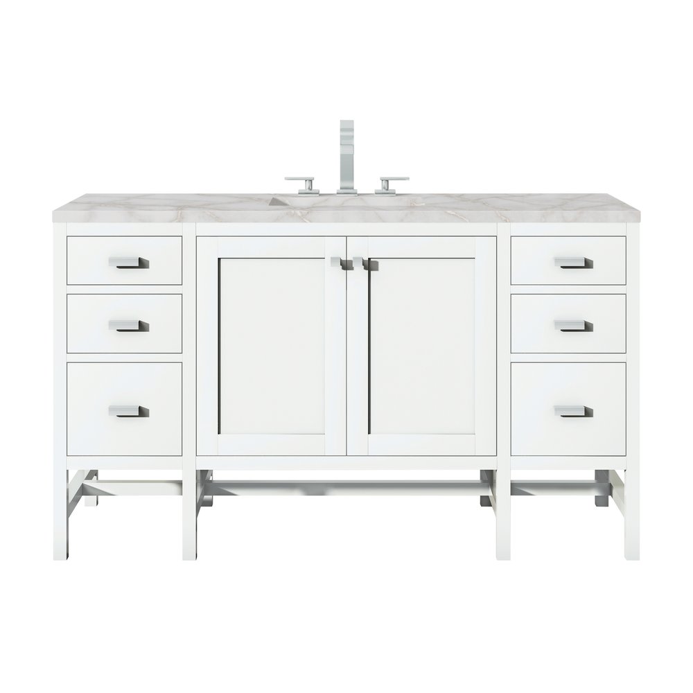 James Martin - Addison 60" Single Vanity, Glossy White w/ 3 CM Victorian Silver Silestone Top - E444-V60S-GW-3VSL view 1