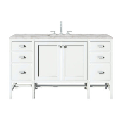 James Martin - Addison 60" Single Vanity, Glossy White w/ 3 CM Victorian Silver Silestone Top - E444-V60S-GW-3VSL view 1