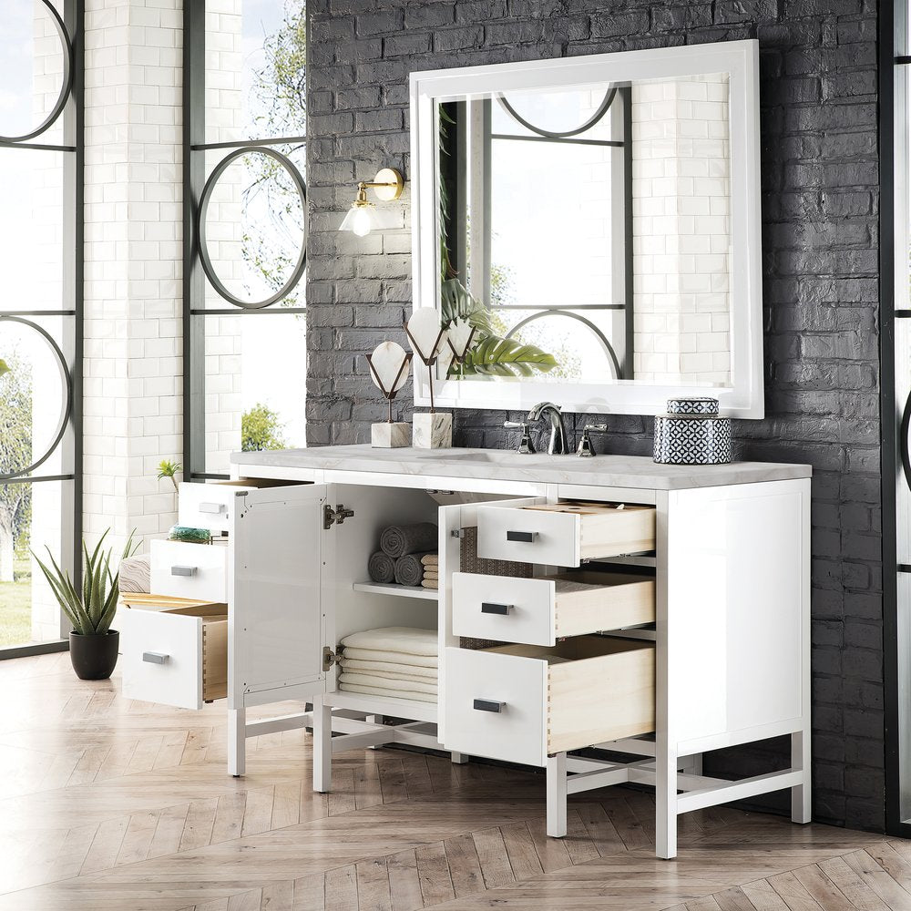James Martin - Addison 60" Single Vanity, Glossy White w/ 3 CM Victorian Silver Silestone Top - E444-V60S-GW-3VSL view 4
