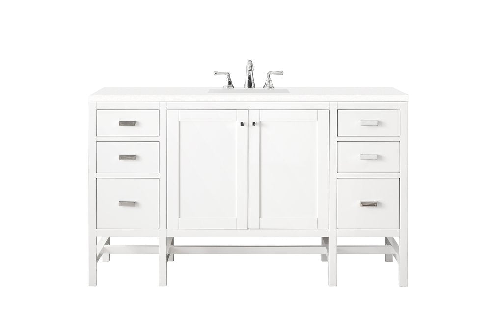 James Martin - Addison 60" Single Vanity, Glossy White w/ 3 CM White Zeus Silestone Top - E444-V60S-GW-3WZ view 1