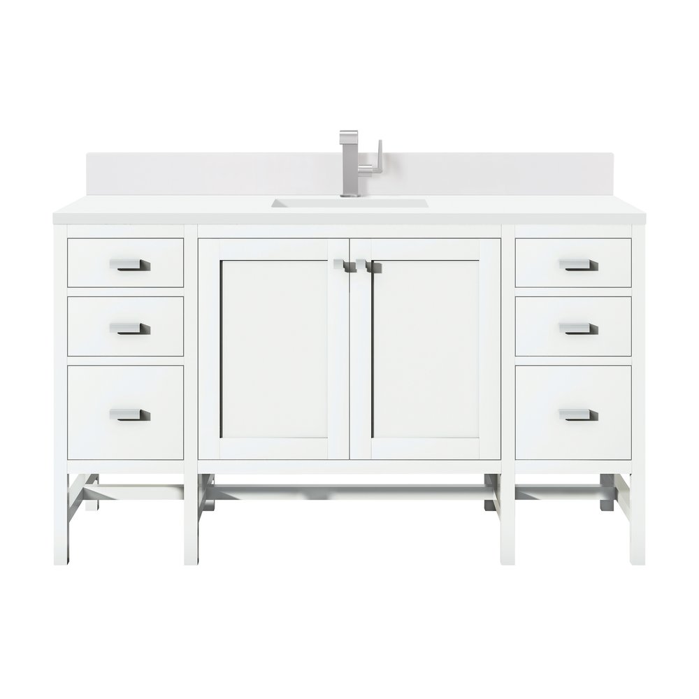 James Martin - Addison 60" Single Vanity, Glossy White w/ Single Hole 3 CM White Zeus Silestone Top & Backsplash - E444-V60S-GW-1WZ view 1