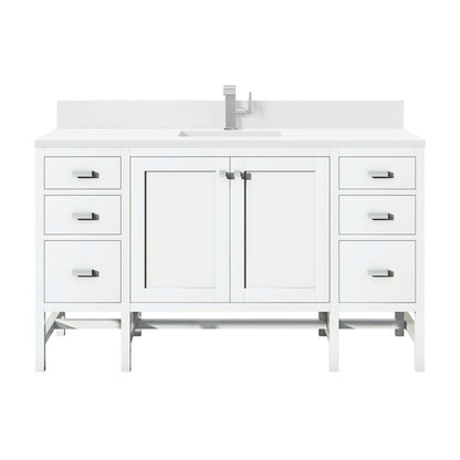 James Martin - Addison 60" Single Vanity, Glossy White w/ Single Hole 3 CM White Zeus Silestone Top & Backsplash - E444-V60S-GW-1WZ view 1
