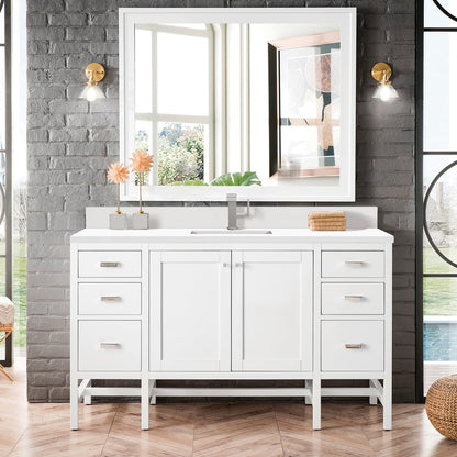 James Martin - Addison 60" Single Vanity, Glossy White w/ Single Hole 3 CM White Zeus Silestone Top & Backsplash - E444-V60S-GW-1WZ view 2