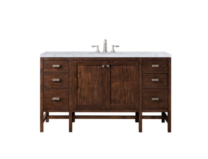 James Martin - Addison 60" Single Vanity, Mid-Century Acacia w/ 3 CM Carrara White Top - E444-V60S-MCA-3CAR view 1