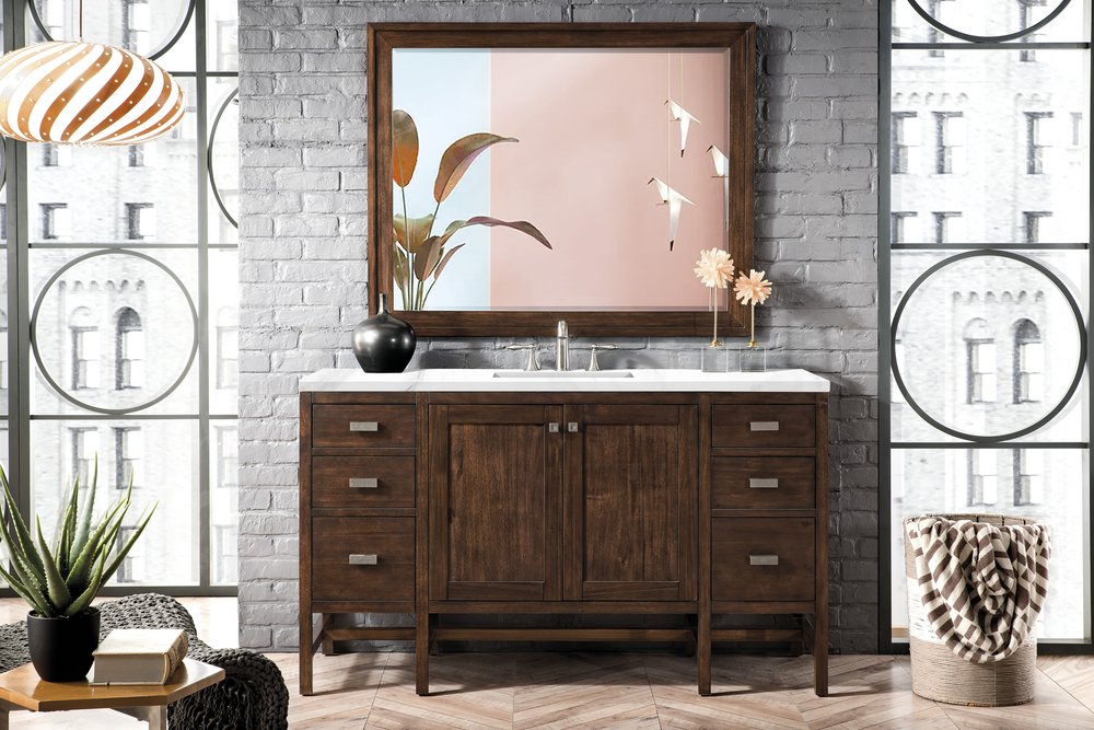 James Martin - Addison 60" Single Vanity, Mid-Century Acacia w/ 3 CM Carrara White Top - E444-V60S-MCA-3CAR view 2