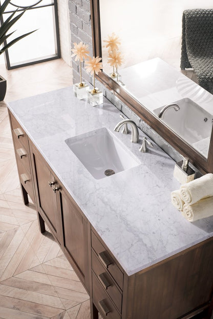 James Martin - Addison 60" Single Vanity, Mid-Century Acacia w/ 3 CM Carrara White Top - E444-V60S-MCA-3CAR view 3