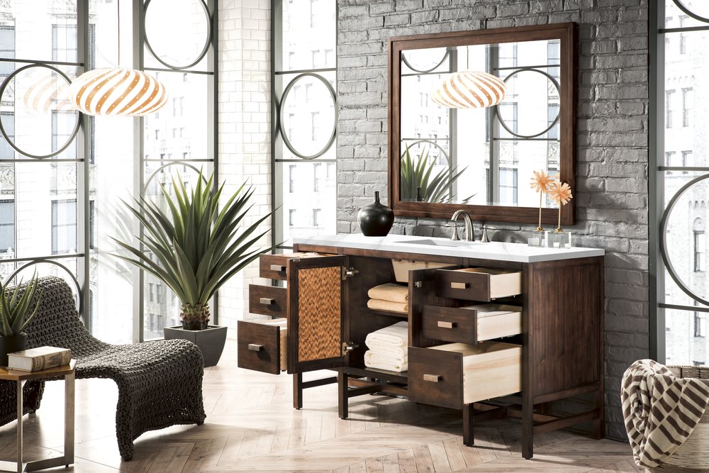 James Martin - Addison 60" Single Vanity, Mid-Century Acacia w/ 3 CM Carrara White Top - E444-V60S-MCA-3CAR view 4