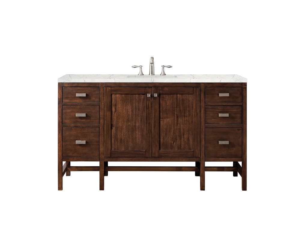 James Martin - Addison 60" Single Vanity, Mid-Century Acacia w/ 3 CM Eternal Jasmine Pearl Silestone Top - E444-V60S-MCA-3EJP view 1