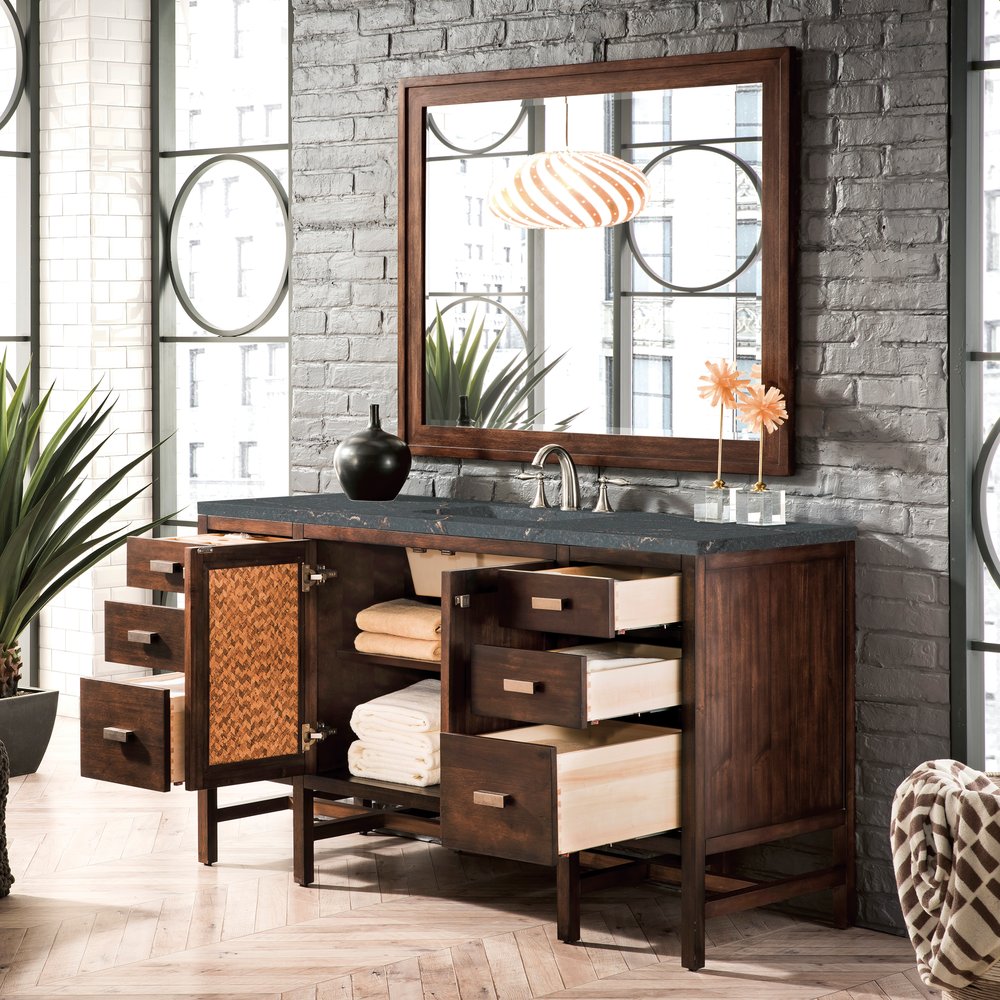James Martin - Addison 60" Single Vanity, Mid-Century Acacia w/ 3 CM Parisien Bleu Silestone Top - E444-V60S-MCA-3PBL view 4