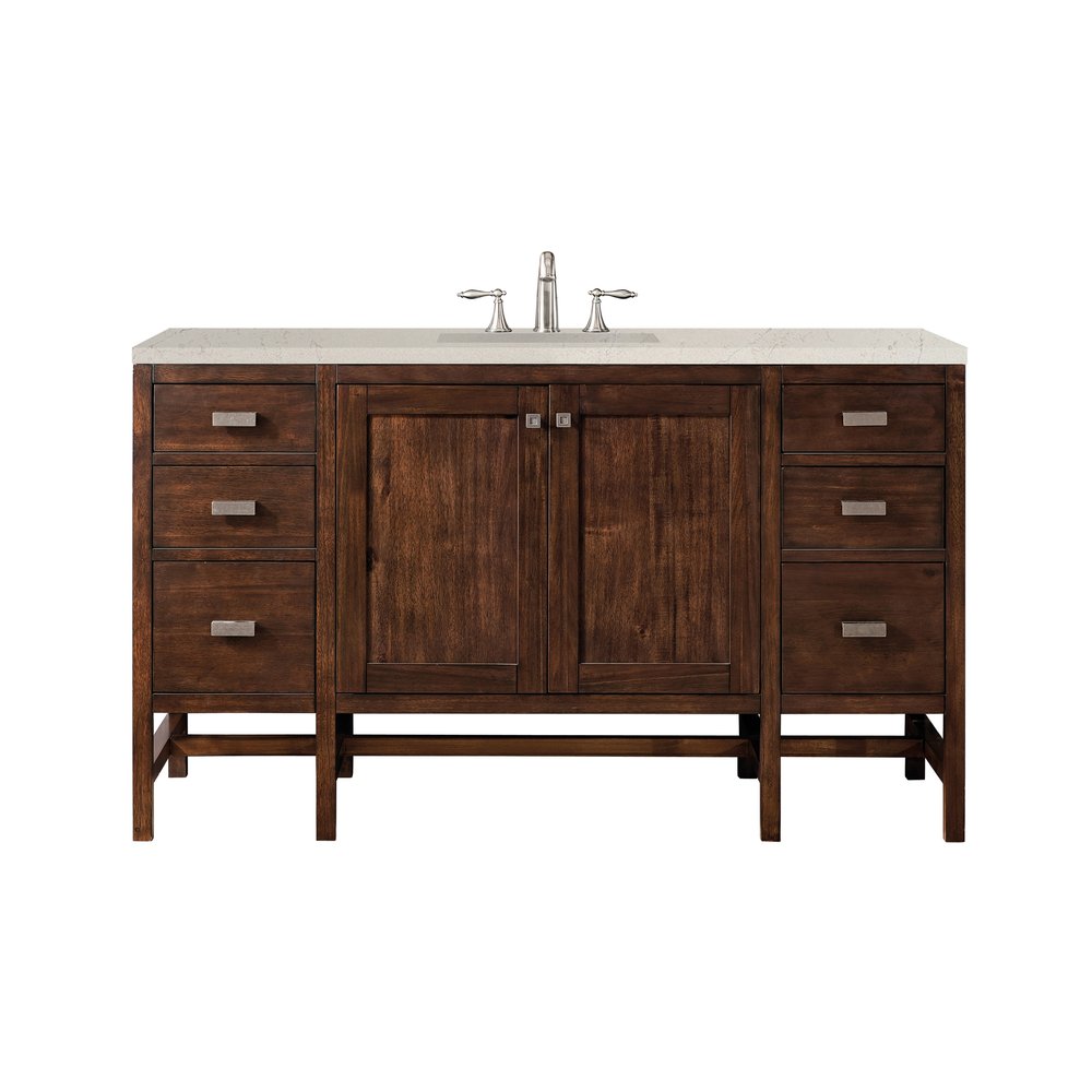 James Martin - Addison 60" Single Vanity, Mid-Century Acacia, w/ 3 CM Siberian Silestone Top - E444-V60S-MCA-3SFR view 1