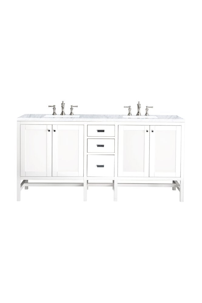 James Martin - Addison 72" Double Vanity, Glossy White w/ 3 CM Carrara White Top - E444-V72-GW-3CAR view 1