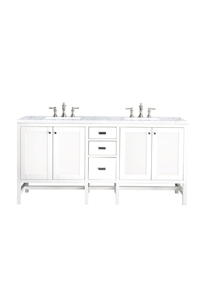 James Martin - Addison 72" Double Vanity, Glossy White w/ 3 CM Carrara White Top - E444-V72-GW-3CAR view 1