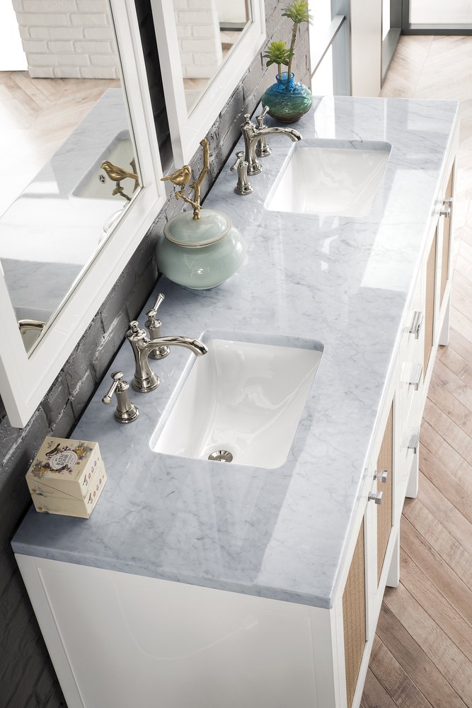 James Martin - Addison 72" Double Vanity, Glossy White w/ 3 CM Carrara White Top - E444-V72-GW-3CAR view 2