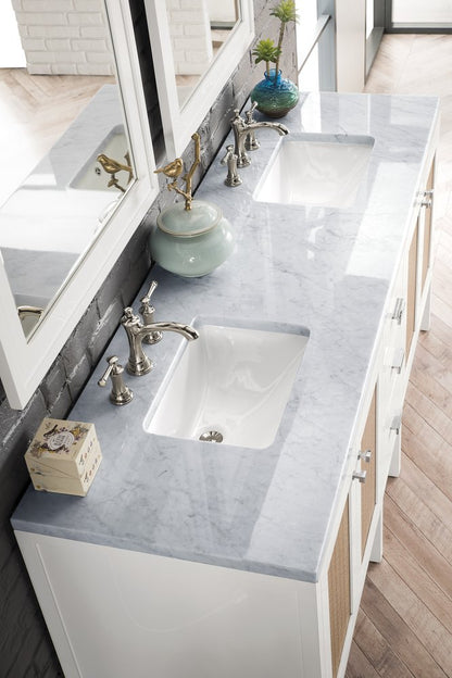 James Martin - Addison 72" Double Vanity, Glossy White w/ 3 CM Carrara White Top - E444-V72-GW-3CAR view 2