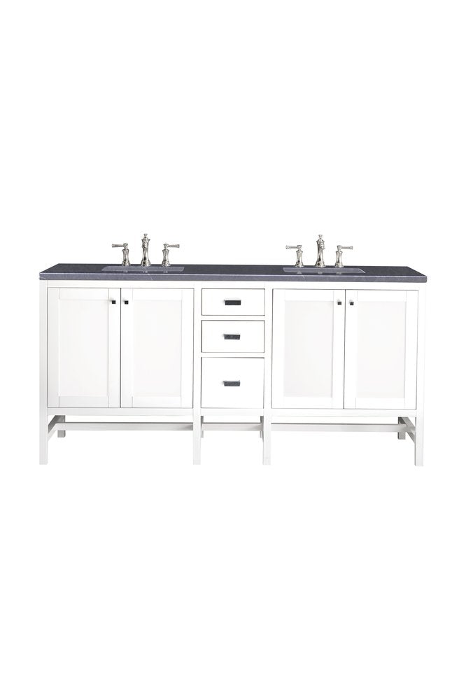 James Martin - Addison 72" Double Vanity, Glossy White w/ 3 CM Charcoal Soapstone Silestone Top - E444-V72-GW-3CSP view 1