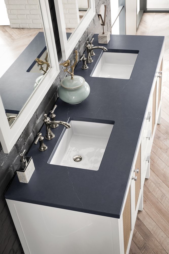 James Martin - Addison 72" Double Vanity, Glossy White w/ 3 CM Charcoal Soapstone Silestone Top - E444-V72-GW-3CSP view 2