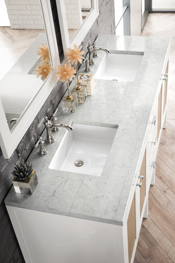 James Martin - Addison 72" Double Vanity, Glossy White w/ 3 CM Eternal Jasmine Pearl Silestone Top - E444-V72-GW-3EJP view 2