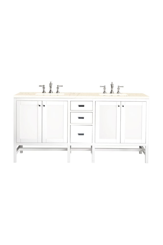 James Martin - Addison 72" Double Vanity, Glossy White w/ 3 CM Eternal Marfil Top - E444-V72-GW-3EMR view 1