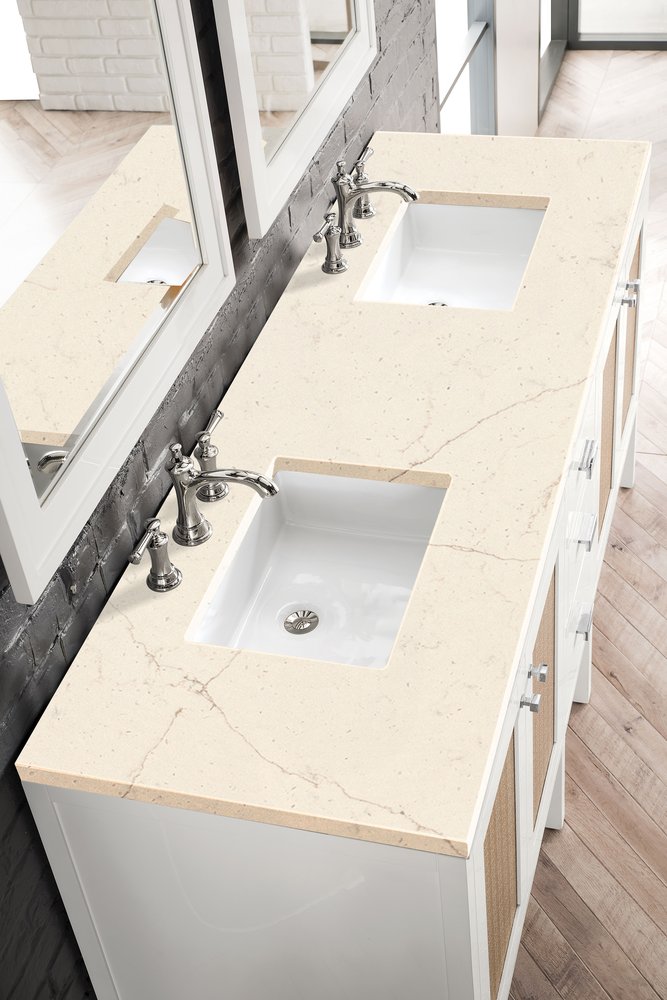 James Martin - Addison 72" Double Vanity, Glossy White w/ 3 CM Eternal Marfil Top - E444-V72-GW-3EMR view 2