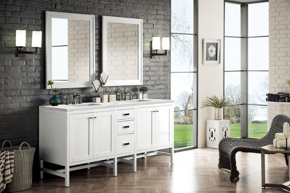 James Martin - Addison 72" Double Vanity, Glossy White w/ 3 CM Ethereal Noctis Top - E444-V72-GW-3ENC view 2