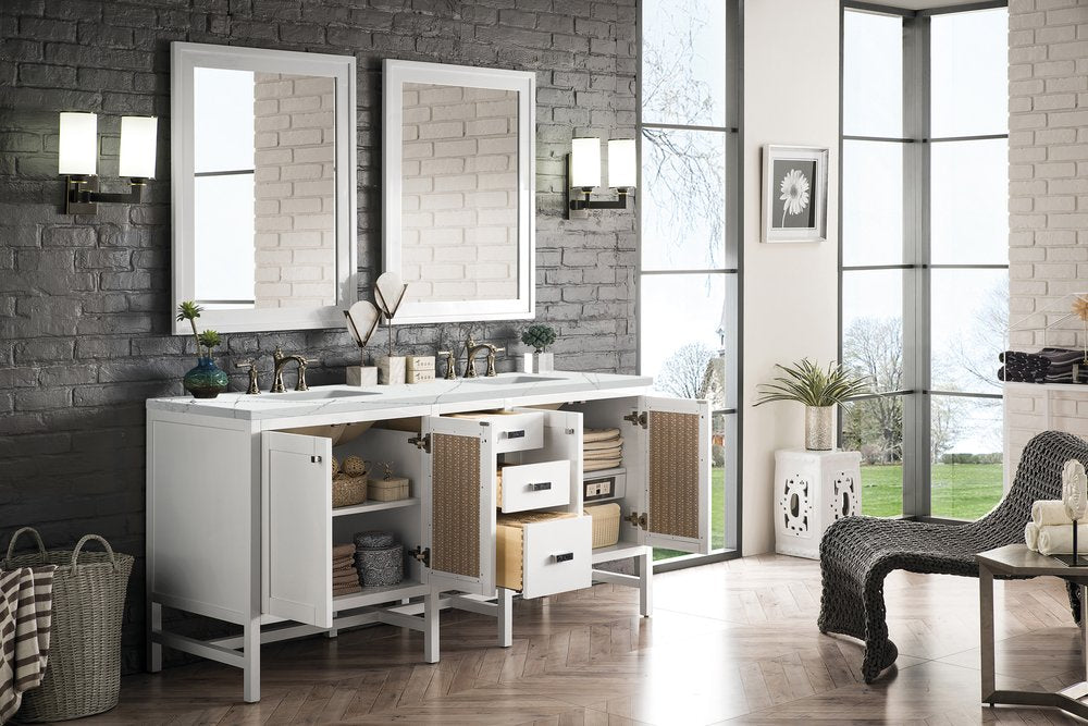 James Martin - Addison 72" Double Vanity, Glossy White w/ 3 CM Ethereal Noctis Top - E444-V72-GW-3ENC view 3