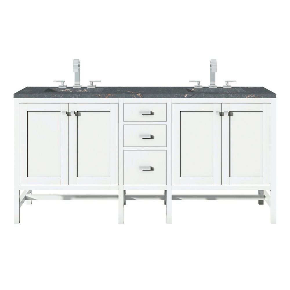 James Martin - Addison 72" Double Vanity, Glossy White w/ 3 CM Parisien Bleu Silestone Top - E444-V72-GW-3PBL view 1